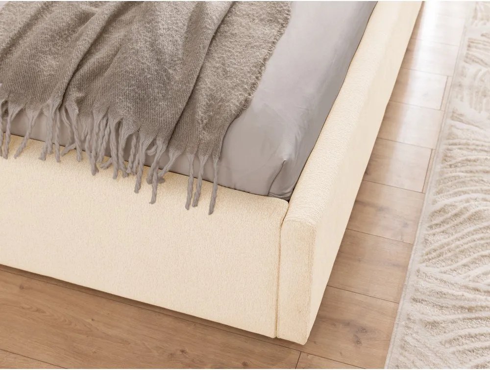 Krémszínű kárpitozott ágyneműtartós franciaágy ágyráccsal 140x200 cm Cille – Ropez