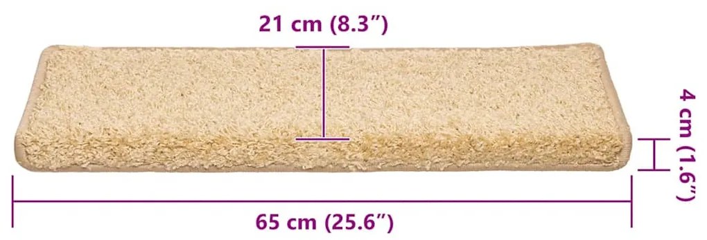 30 db krémszínű lépcsőszőnyeg, téglalap alakú széllel, 65 x 21 x 4 cm