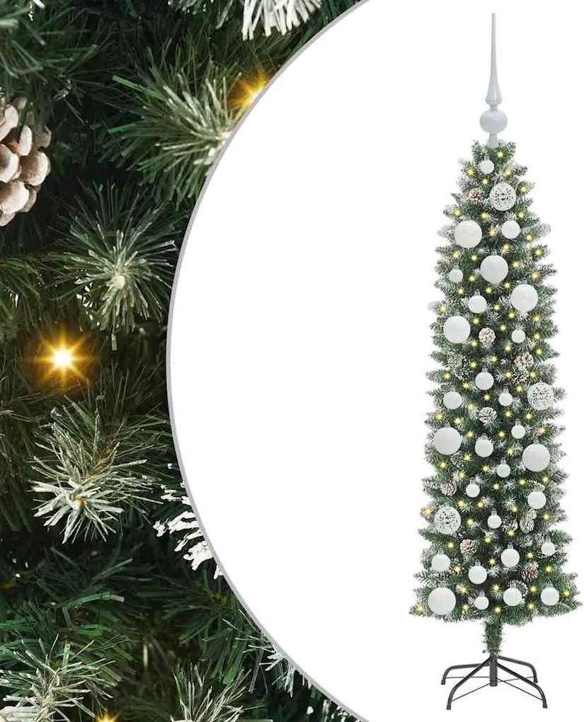 vidaXL Mű Karcsú Karácsonyi Fa 150 LED-del Zöld és Fehér 120 cm