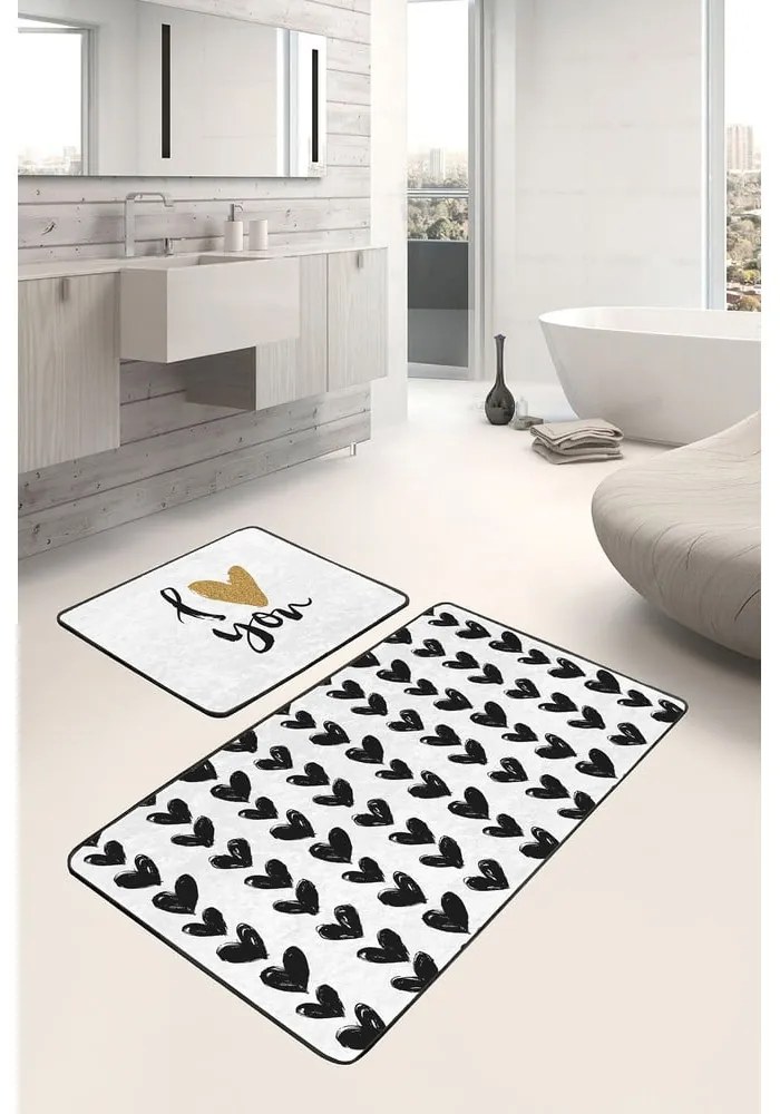 Fehér-fekete fürdőszobai kilépő szett 2 db-os 60x100 cm – Mila Home