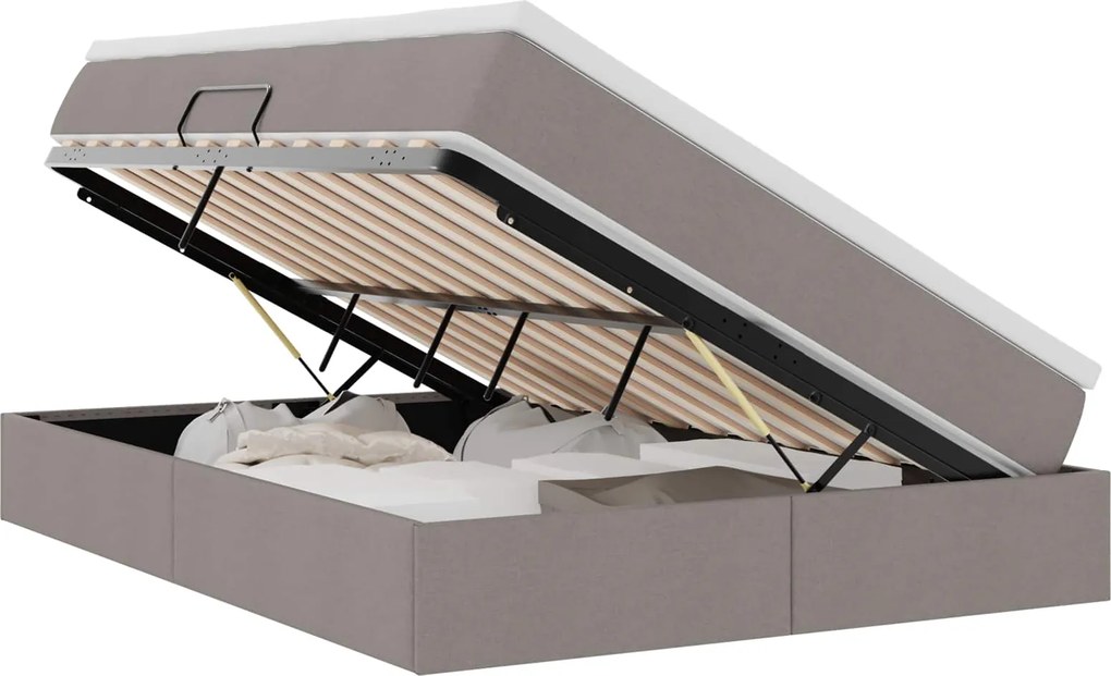 vidaXL Ágy tárolóval és matraccal Tópszínű 140 x 190 cm Poliészter
