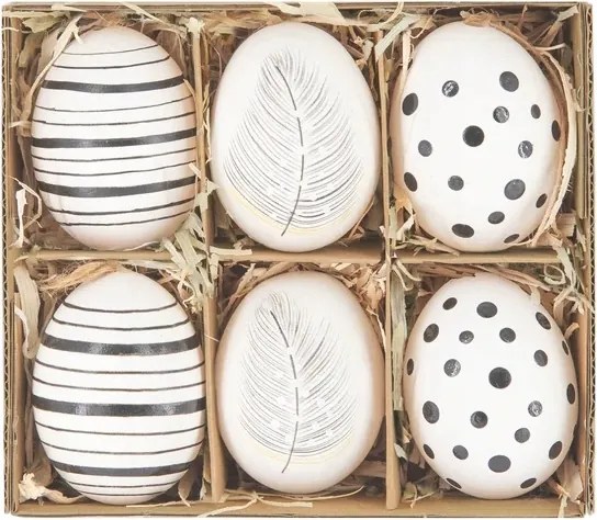 Húsvéti tojás natúr fújt fehér-fekete 6db