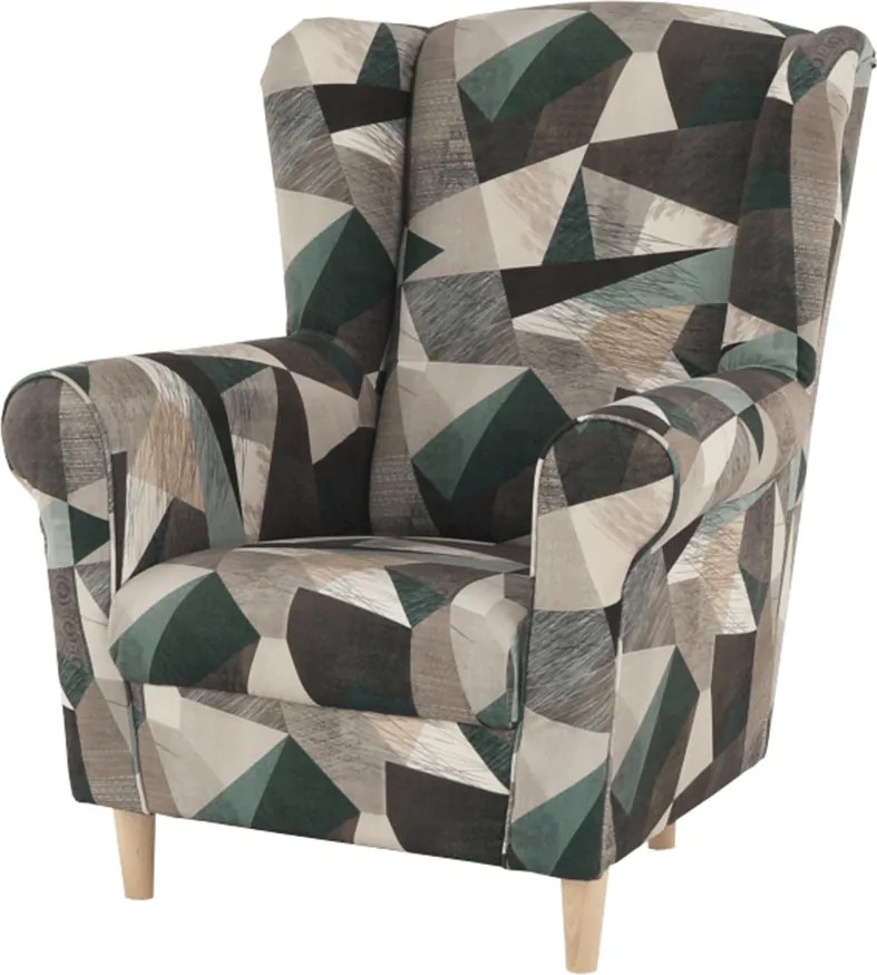 Füles fotel, szövet barna-zöld minta, CHARLOT