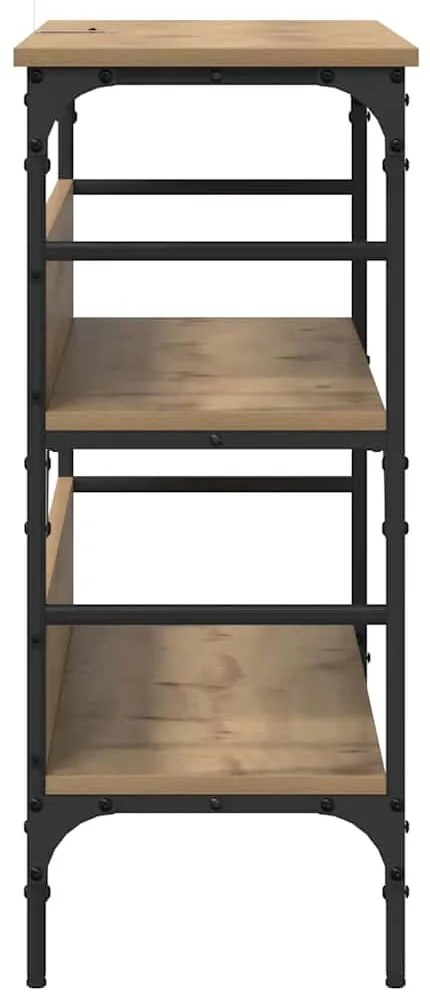 Konzolasztal polcokkal kézműves tölgy 100 x 32 x 75 cm Faanyag