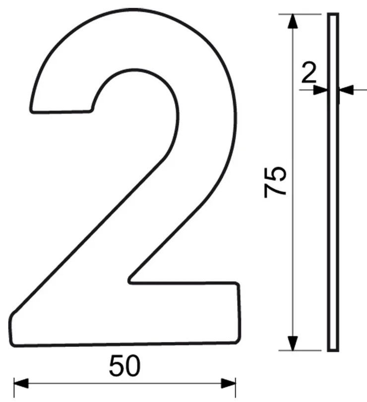 Házszám "2", RN.75L, rozsdamentes acél