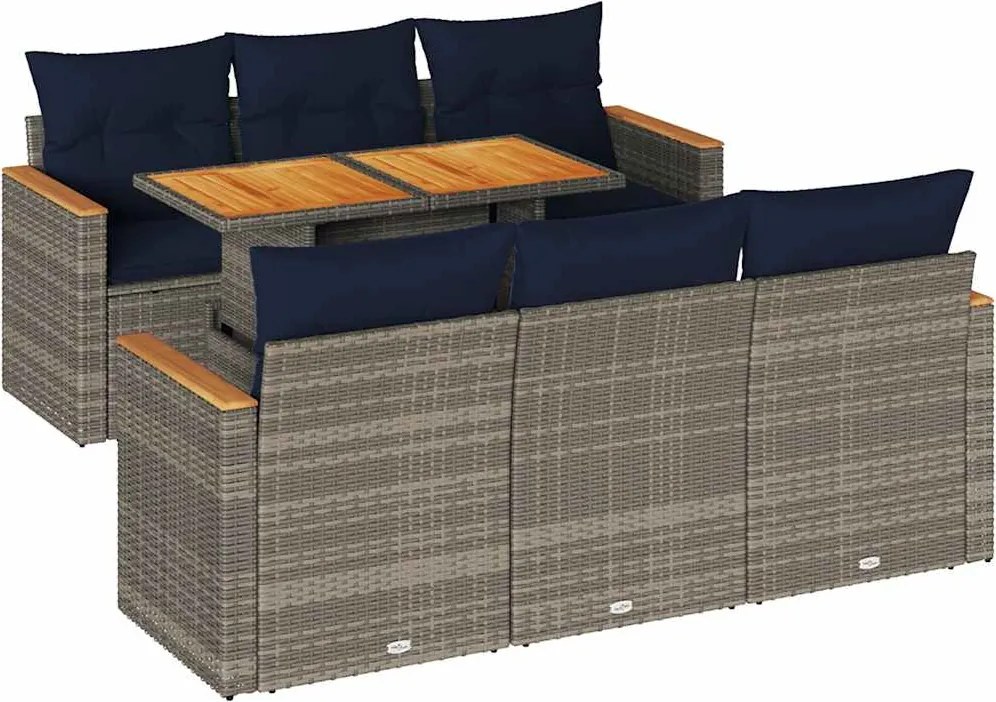 vidaXL 7 részes szürke polyrattan kerti ülőgarnitúra párnákkal