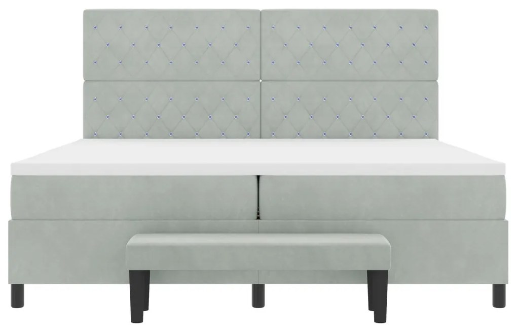 Box Spring Ágy Matraccal és Pad Light Grey 200x200 cm Bársonyos
