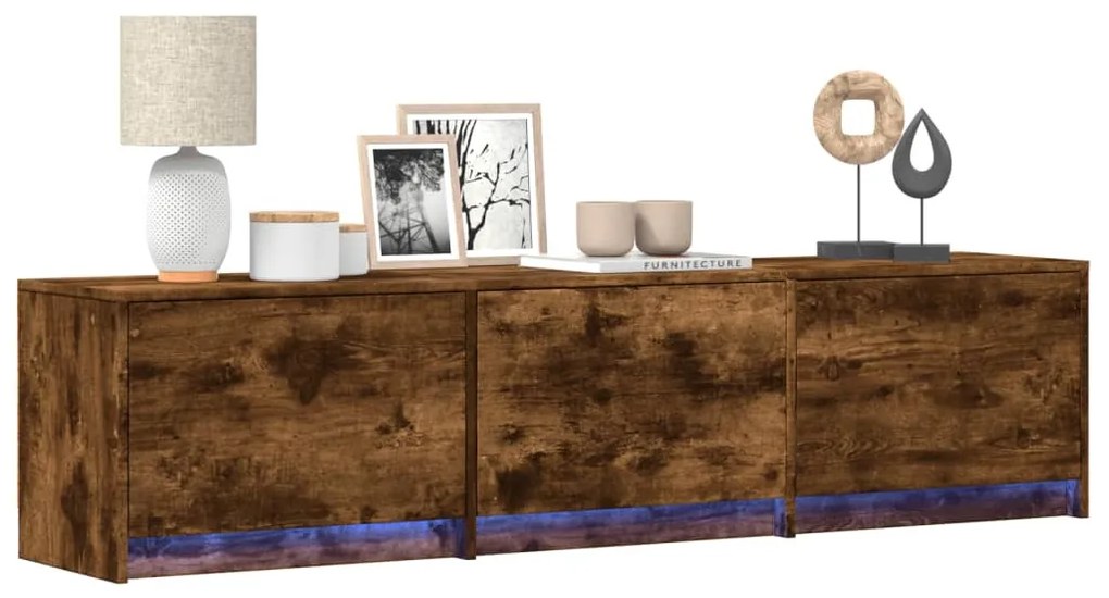 füstös tölgy színű szerelt fa TV-szekrény LED-del 165x34x40 cm