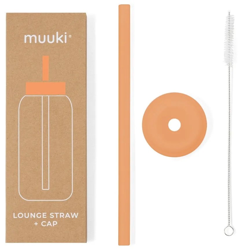 Szilikon szívószál tisztítókefével-fedéllel Tropical Papaya – Muuki