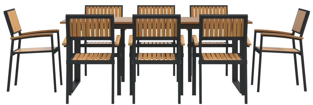 9 Darabos Kerti Étkező Szett Fekete Acél és Tömör Akácfából