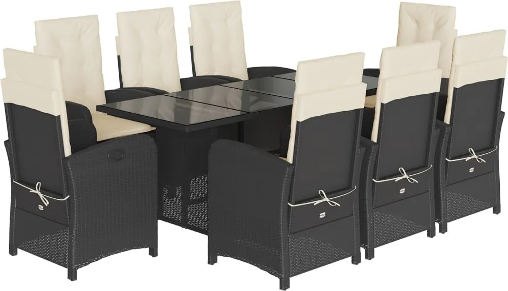 vidaXL 9 részes fekete polyrattan kerti étkezőgarnitúra párnákkal