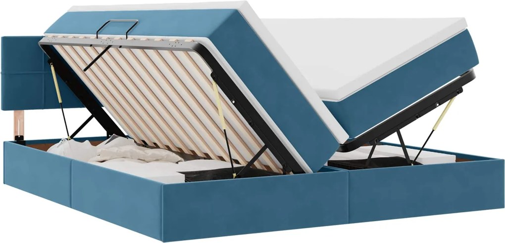 vidaXL Tárolós Ágy matracmal fejtámlával Sötét kék 90 x 200 cm