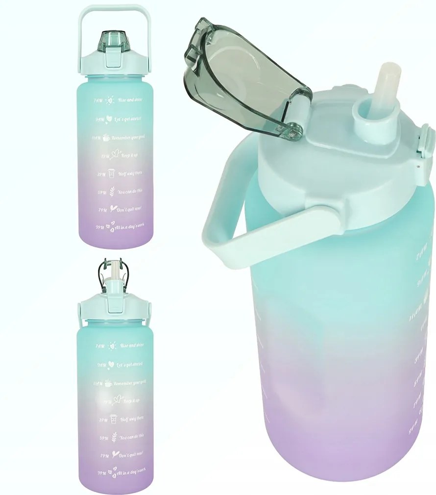 Nagy kulacs szívószállal vizes palack tartóval motivációs mérőpohár 2 L 2000ml