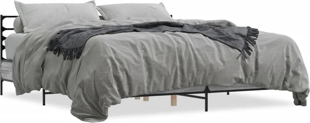 vidaXL szürke sonoma szerelt fa és fém ágykeret 200 x 200 cm