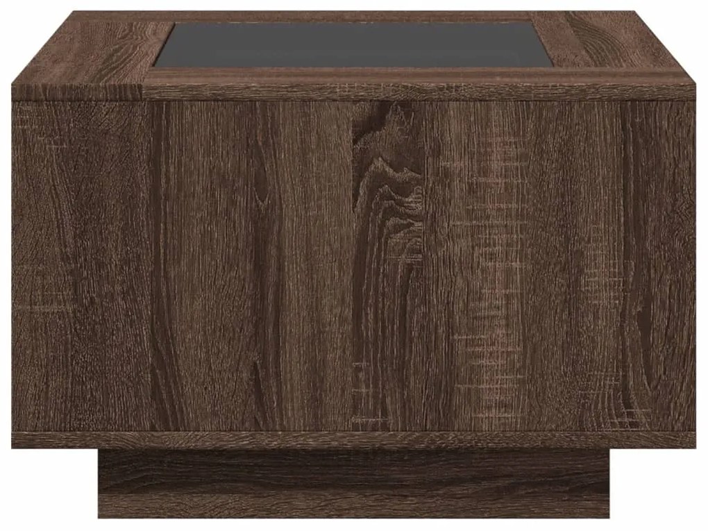 barna tölgy szerelt fa dohányzóasztal LED-del 60 x 60 x 40 cm