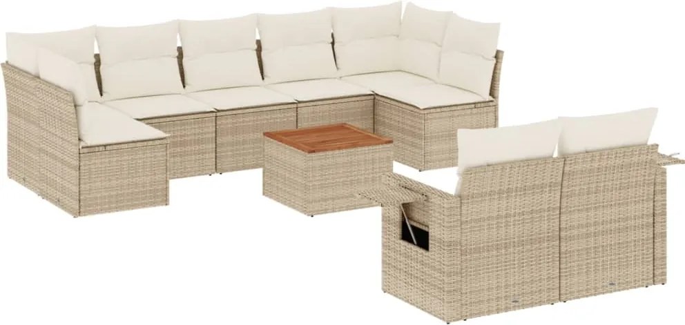 vidaXL 10 részes bézs polyrattan kerti ülőgarnitúra párnával