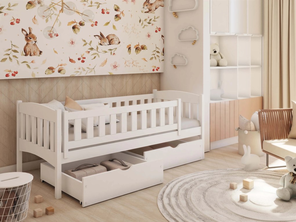 Gyerekágy 90 x 190 cm Gussie (ágyráccsal és tárolóhellyel) (fehér). Akció -10%. 1012845