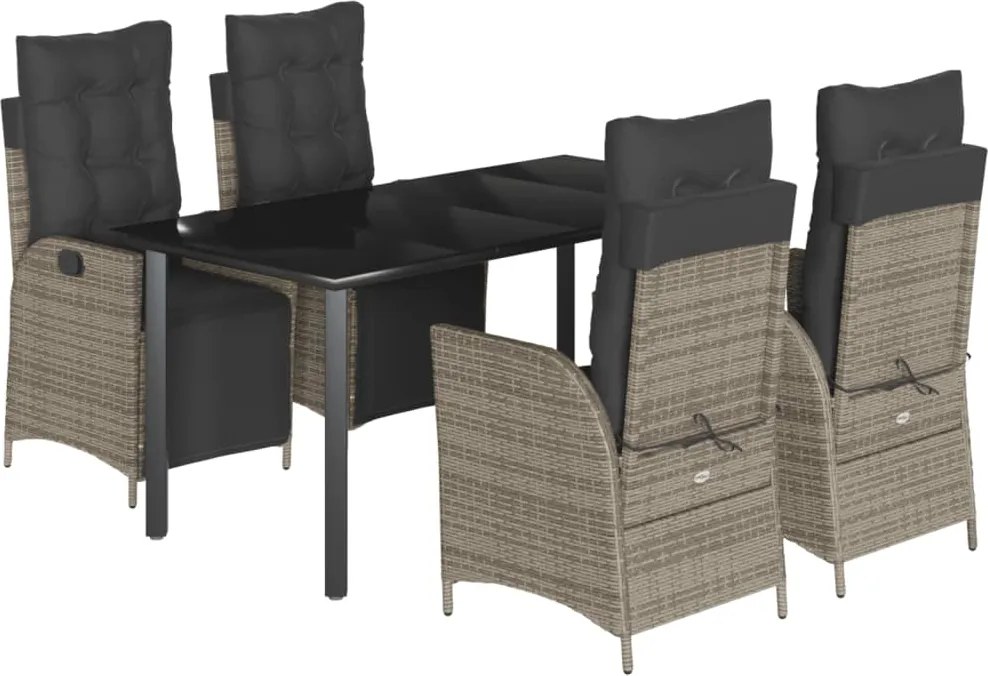 vidaXL 5 részes szürke polyrattan kerti étkezőgarnitúra párnával