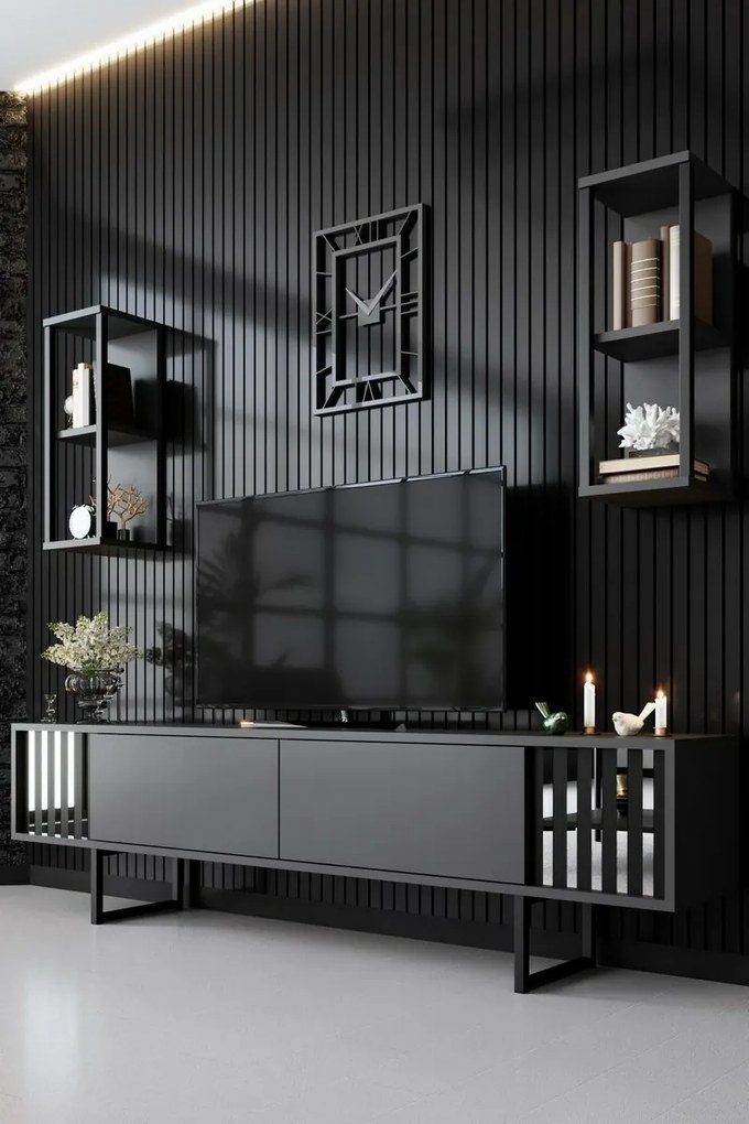 TV-állvány polcokkal Chrome Anthracite and Black