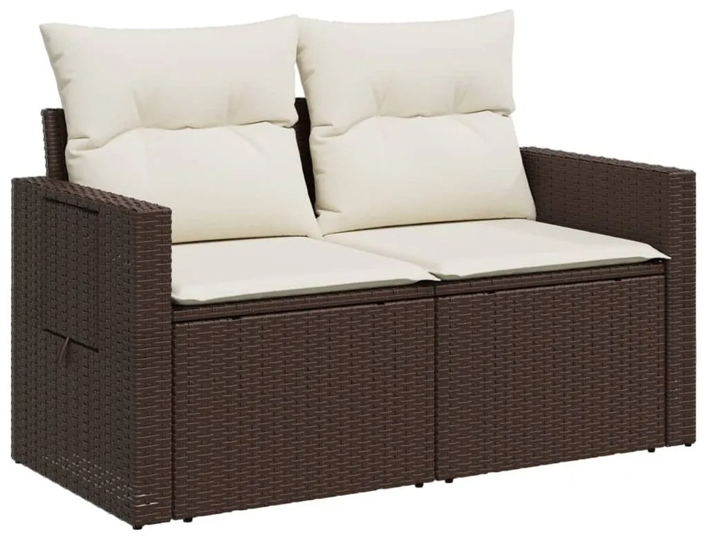 2 személyes barna polyrattan kerti kanapé párnával