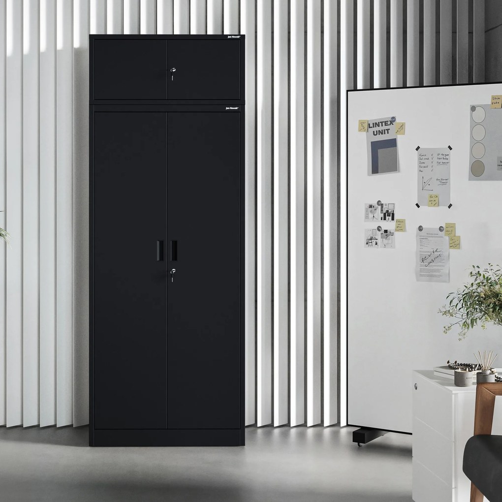 4 polcos fém irodai szekrény, fekete, 1750x800x400 mm: JAN Compact