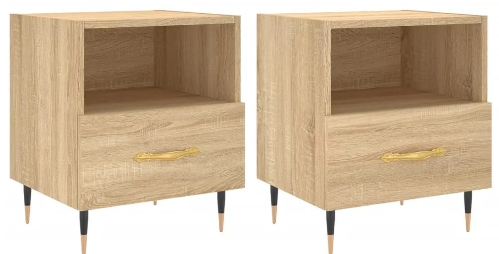 2 db sonoma tölgy színű szerelt fa éjjeliszekrény 40x35x47,5 cm