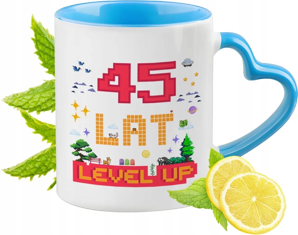 Születésnap 45 45-es 45-ös Kék Bögre Szív Alakú Füllel Ajándék