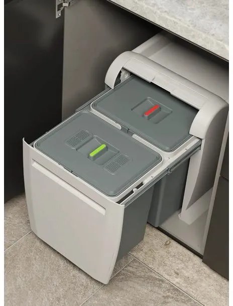 Hulladékgyűjtő Elletipi CITY BOX, szürke – 2 rekeszes, 1 fedéllel, fix tetővel, 2*18L