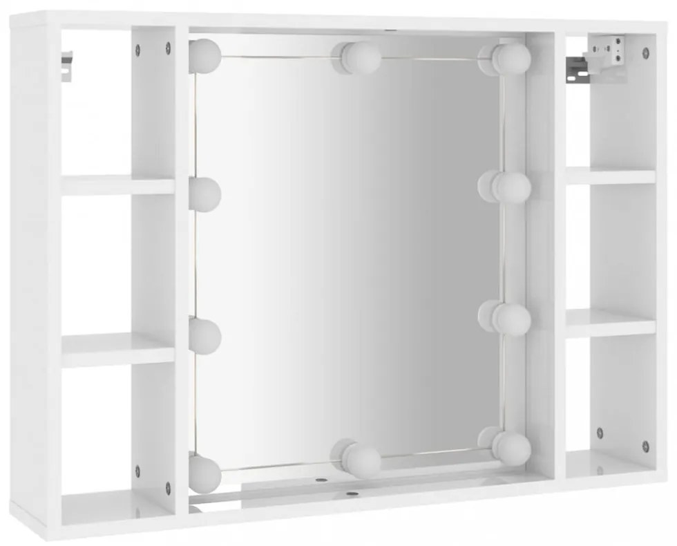 magasfényű fehér tükrös szekrény LED-ekkel 76 x 15 x 55 cm