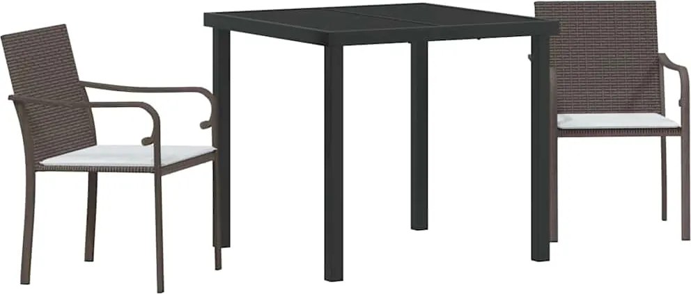 vidaXL Kert étkező szett 3 pcs Barna és fekete PE Rattan