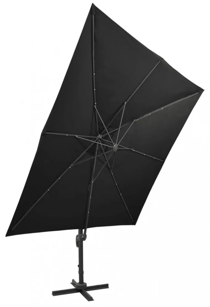fekete konzolos napernyő rúddal és LED-fényekkel 300 cm