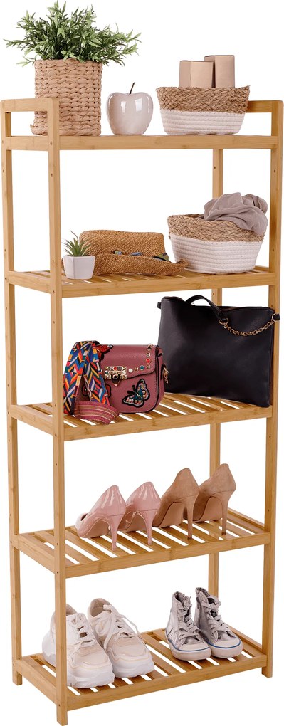 5 polcos polcállvány, természetes bambusz, FIORE TYP 3