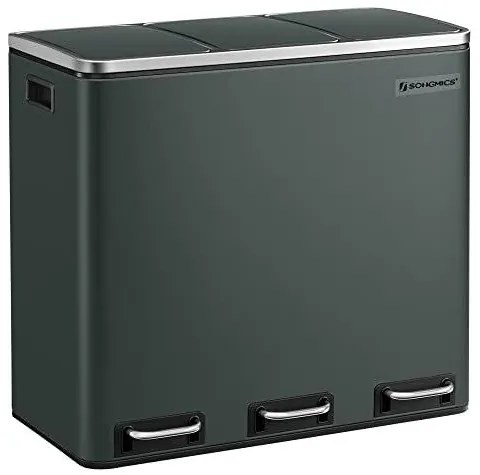 Konyhai szemetes, 3 × 18 literes szelektív hulladékgyűjtő, acél, zöldesszürke