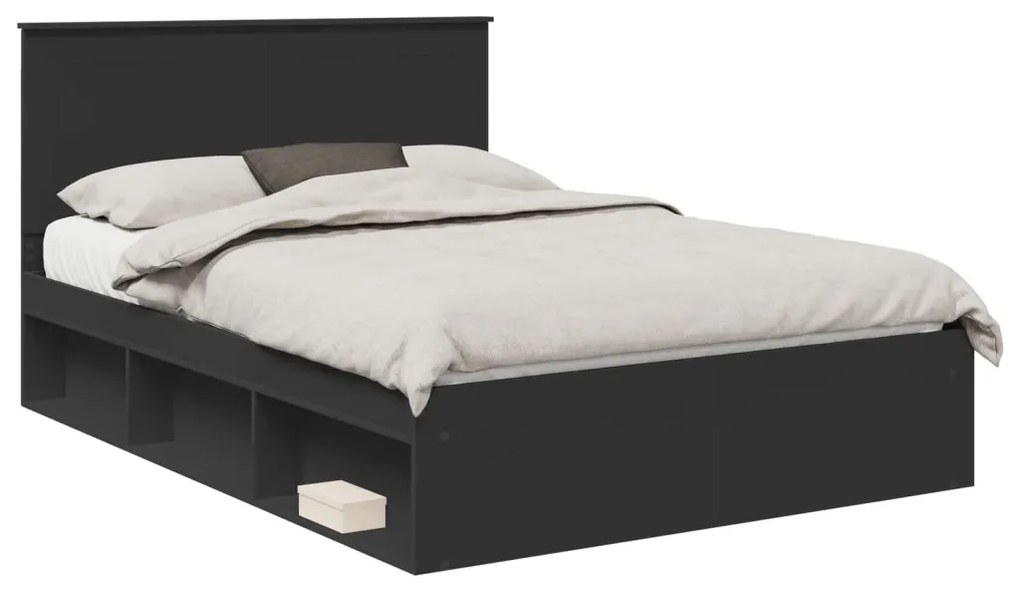 vidaXL Ágykeret fejtámlával fiókkal Fekete 150 x 200 cm Tömör fenyőfa