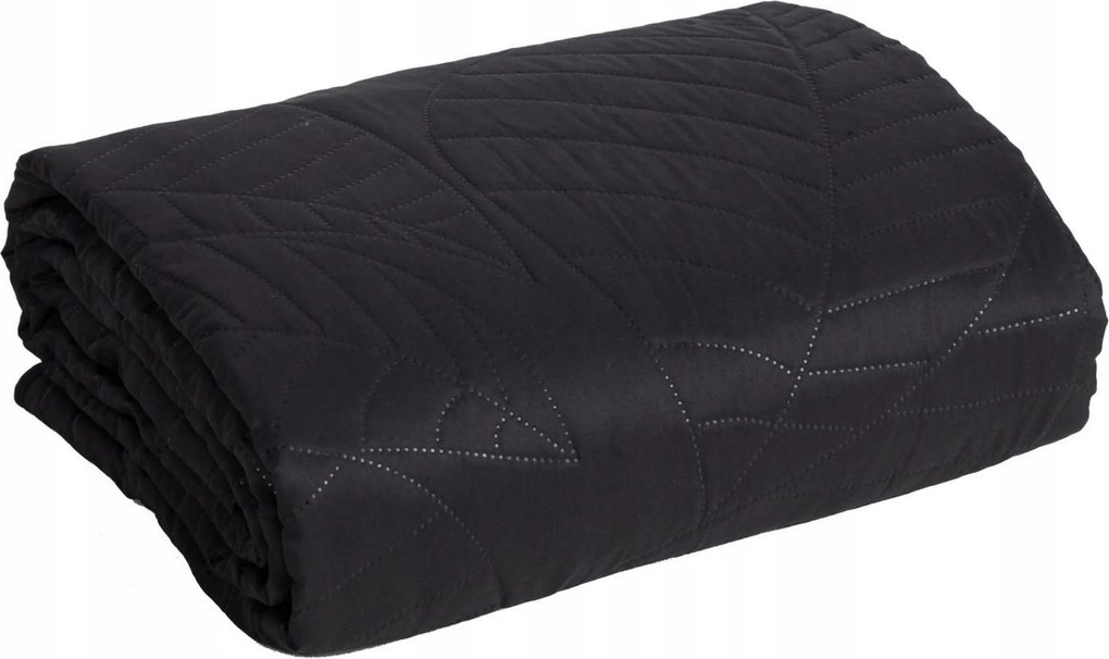 Ágytakaró BONI/6 170x210 fekete levél mintás vastag steppelt pléd