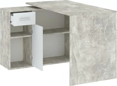 NASH 1 ajtós, 1 fiókos íróasztal | Beton + Fehér