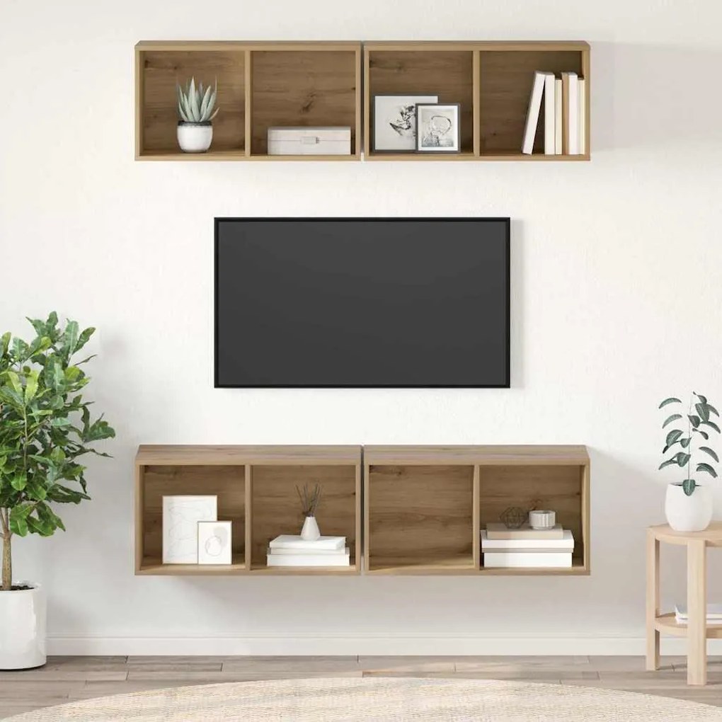 Fali TV Szekrény 4 pcs kézműves tölgy 37 x 37 x 72 cm Faanyag