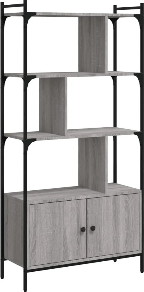 vidaXL szürke sonoma szerelt fa könyvespolc ajtókkal 76,5x30x154,5 cm