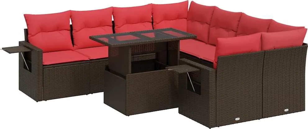 vidaXL 9 részes barna polyrattan akácfa kerti ülőgarnitúra párnákkal