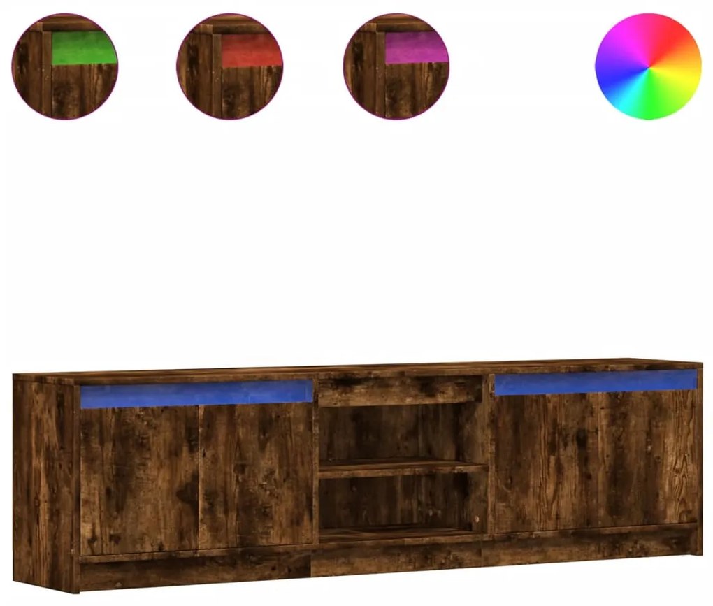 füstös tölgy színű szerelt fa LED-es TV-szekrény 180x34x50 cm