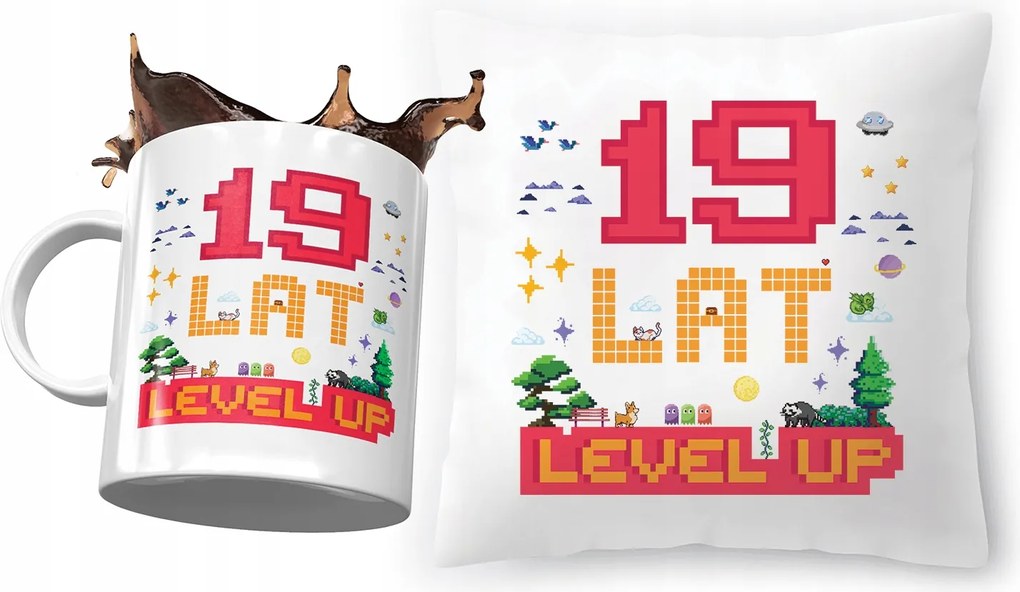 Születésnapi szett 19 19-es 19-es párna Bögre Nyomtatott fényképpel