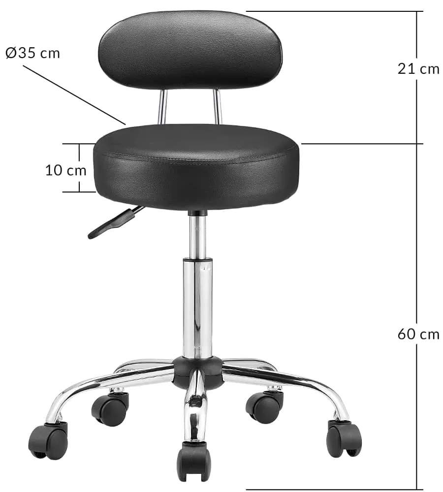 Casaria® Kerekes szék háttámlával - fekete