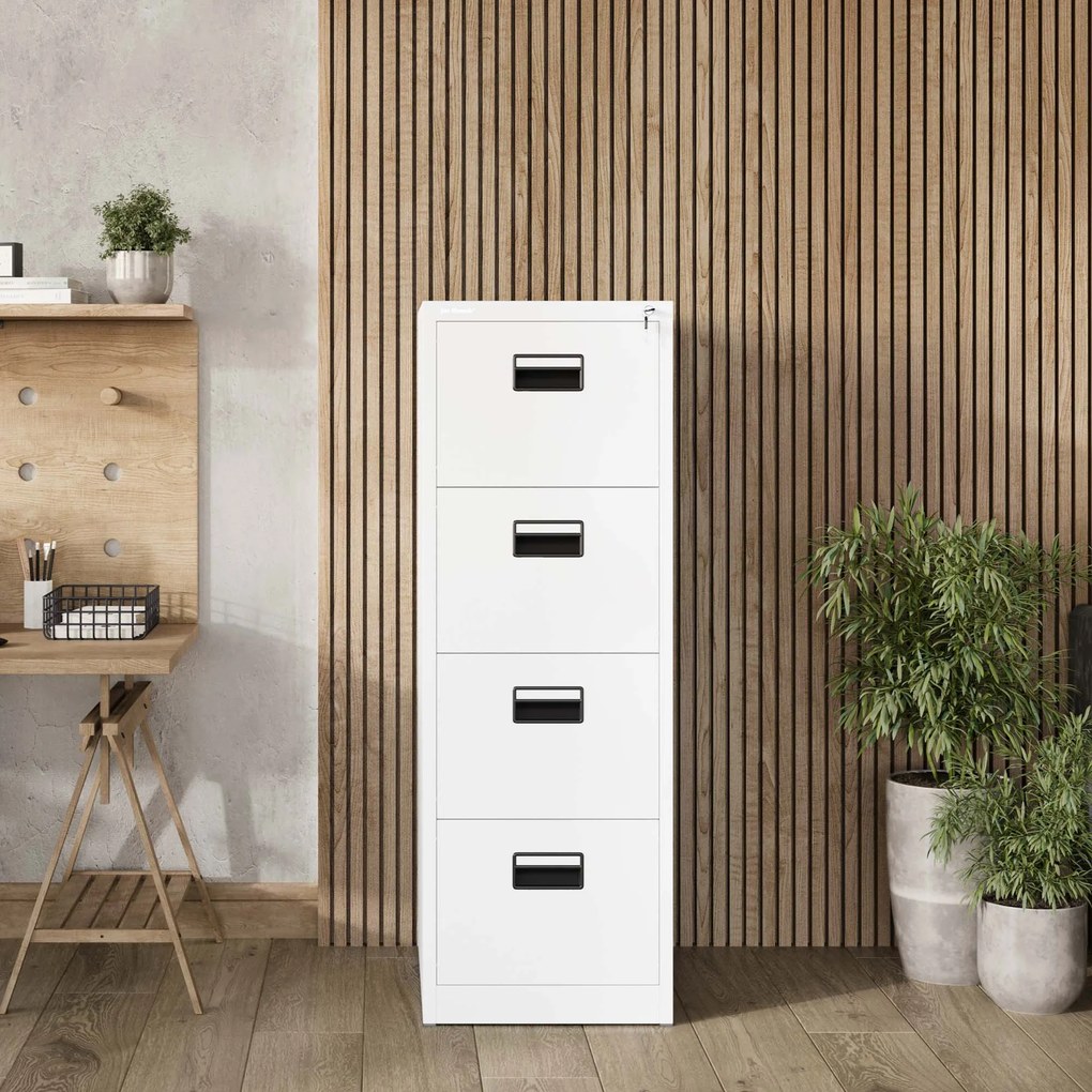 Fém iratszekrény 4 fiókkal, fehér, 460x1320x620 mm: SARA