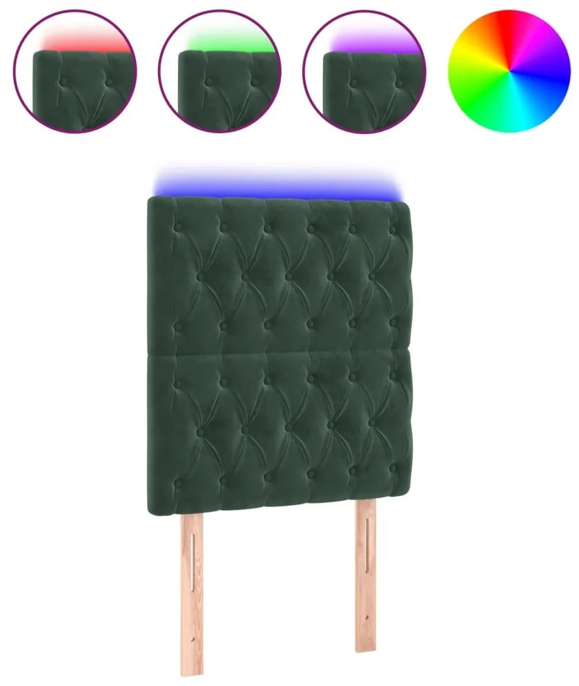 sötétzöld bársony LED-es fejtámla 80x7x118/128 cm