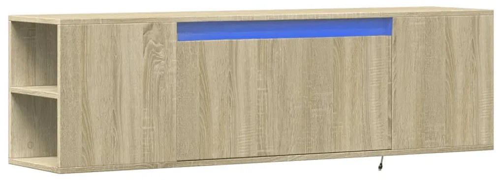 sonoma tölgy színű fali TV-szekrény LED-ekkel 135x31x39,5 cm