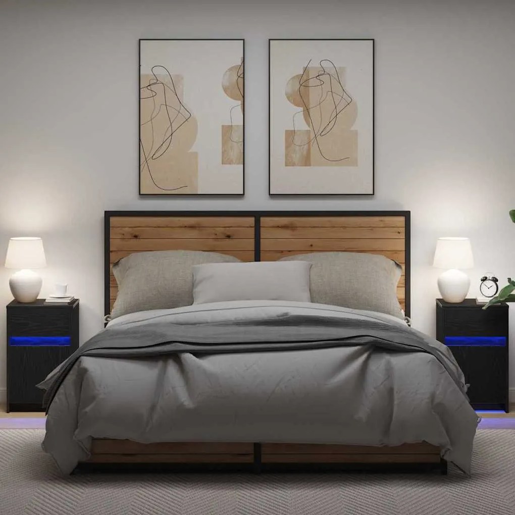 LED Éjjeli Szekrény 2 pcs Musta tammi 38 x 34 x 61 cm Faanyag