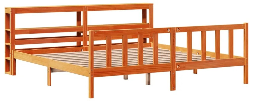 viaszbarna tömör fenyőfa ágykeret fejtámlával 200 x 200 cm