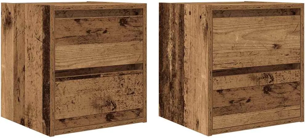 vidaXL 2 db antik fa színű falra szerelhető éjjeliszekrény 38x34x40 cm