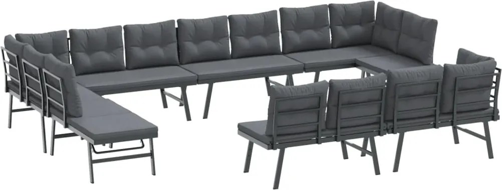 vidaXL 8 db fekete porszórt acél kerti pad párnákkal