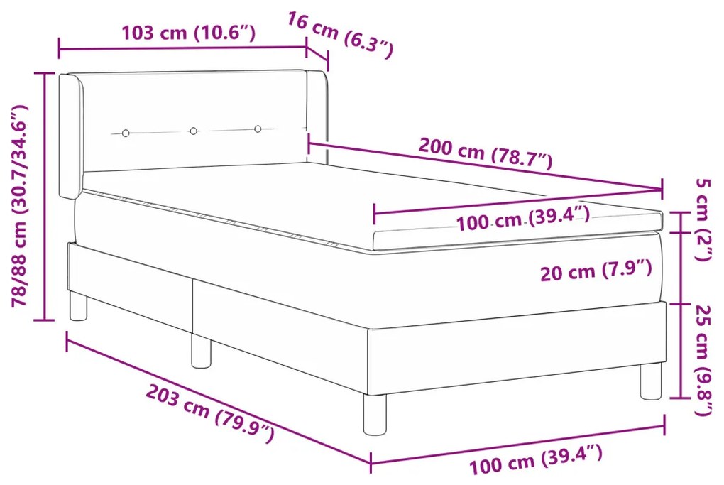 Boxspring Ágy Matrac Sedlival Kék, 100 x 200 cm, textil.